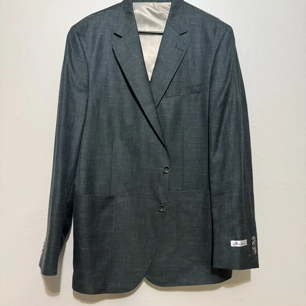 Peter Millar Crown Wool Silk Linen Sport‎ Coat Soft Jacket XL 46T Dark Green